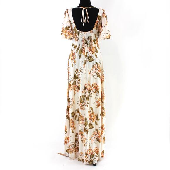 Reformation Shayla Bella Cream Floral Print V-Neck Dress 6 NEW Short Sleeve Maxi - Picture 5 of 8